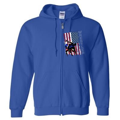 Distressed Look Wrestling Gift American Flag Gift Full Zip Hoodie