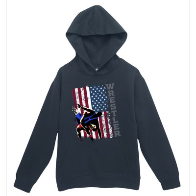 Distressed Look Wrestling Gift American Flag Gift Urban Pullover Hoodie