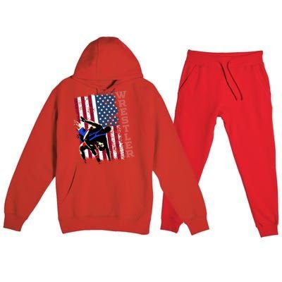 Distressed Look Wrestling Gift American Flag Gift Premium Hooded Sweatsuit Set