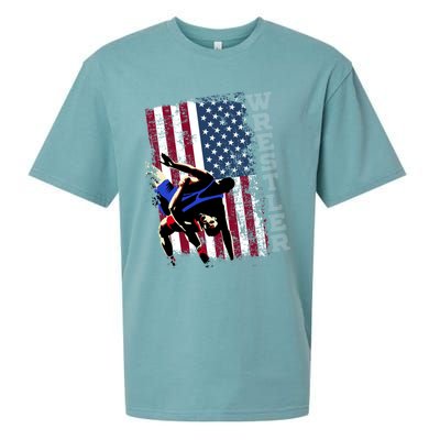 Distressed Look Wrestling Gift American Flag Gift Sueded Cloud Jersey T-Shirt