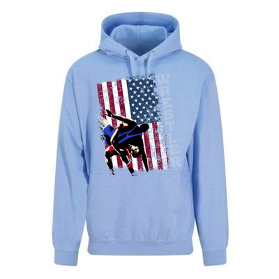 Distressed Look Wrestling Gift American Flag Gift Unisex Surf Hoodie