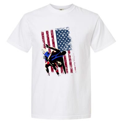 Distressed Look Wrestling Gift American Flag Gift Garment-Dyed Heavyweight T-Shirt