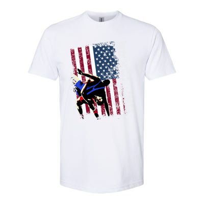 Distressed Look Wrestling Gift American Flag Gift Softstyle CVC T-Shirt