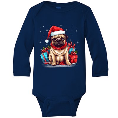 Dog Lover Xmas Decoration Santa Hat Pug Christmas Meaningful Gift Baby Long Sleeve Bodysuit