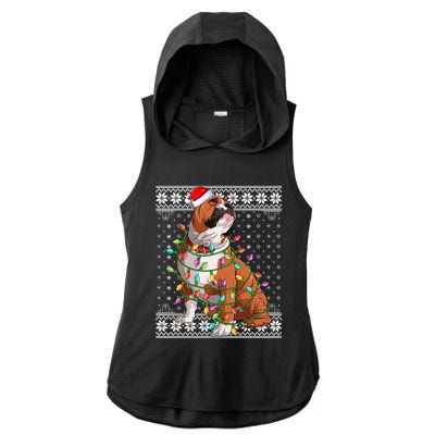 Dog Lover Xmas Ugly Santa Lighting English Bulldog Christmas Gift Ladies PosiCharge Tri-Blend Wicking Draft Hoodie Tank