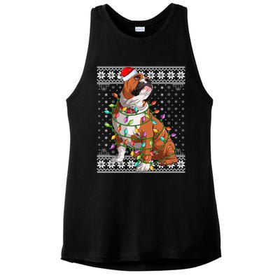 Dog Lover Xmas Ugly Santa Lighting English Bulldog Christmas Gift Ladies PosiCharge Tri-Blend Wicking Tank