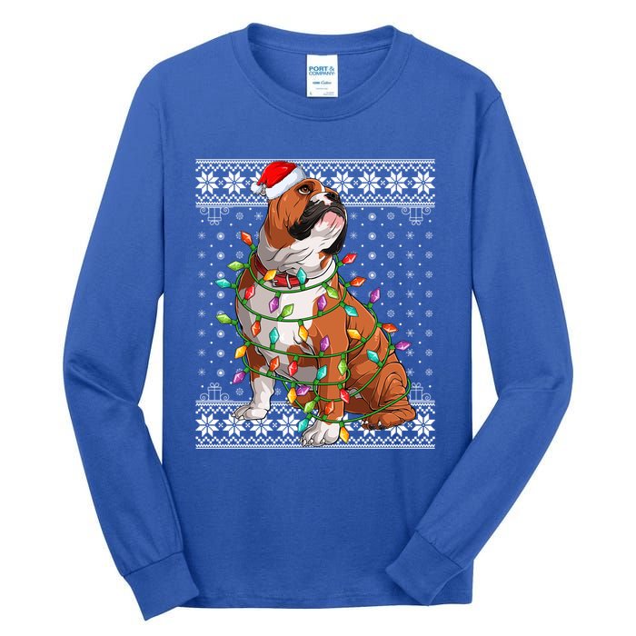 Dog Lover Xmas Ugly Santa Lighting English Bulldog Christmas Gift Tall Long Sleeve T-Shirt