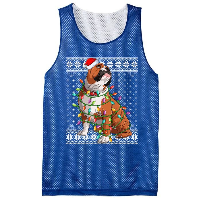 Dog Lover Xmas Ugly Santa Lighting English Bulldog Christmas Gift Mesh Reversible Basketball Jersey Tank