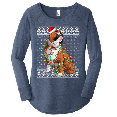 Dog Lover Xmas Ugly Santa Lighting English Bulldog Christmas Gift Women's Perfect Tri Tunic Long Sleeve Shirt