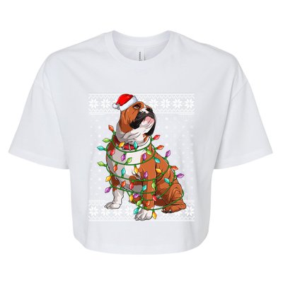 Dog Lover Xmas Ugly Santa Lighting English Bulldog Christmas Gift Bella+Canvas Jersey Crop Tee