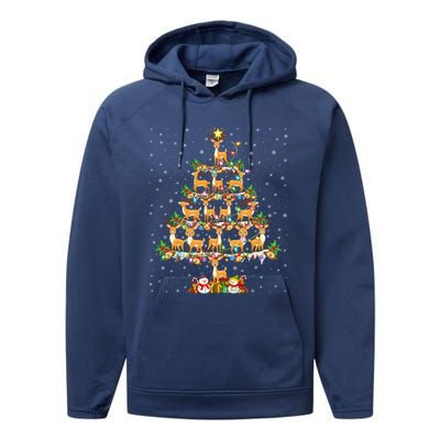 Deer Lover Xmas Lighting Santa Deer Christmas Tree Great Gift Performance Fleece Hoodie