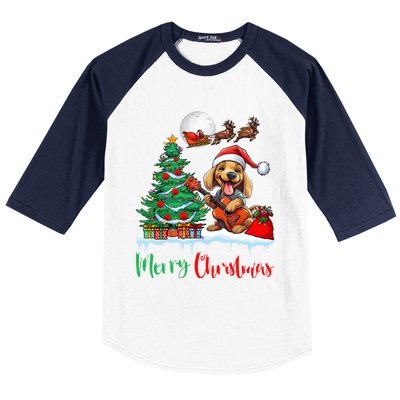 Dog Lover Xmas Tree Santa Hat Merry Christmas Dachshund Dog Great Gift Baseball Sleeve Shirt