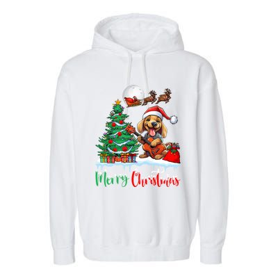 Dog Lover Xmas Tree Santa Hat Merry Christmas Dachshund Dog Great Gift Garment-Dyed Fleece Hoodie