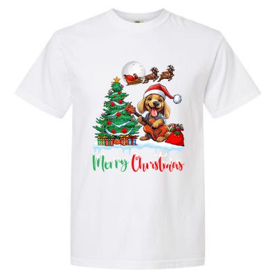 Dog Lover Xmas Tree Santa Hat Merry Christmas Dachshund Dog Great Gift Garment-Dyed Heavyweight T-Shirt