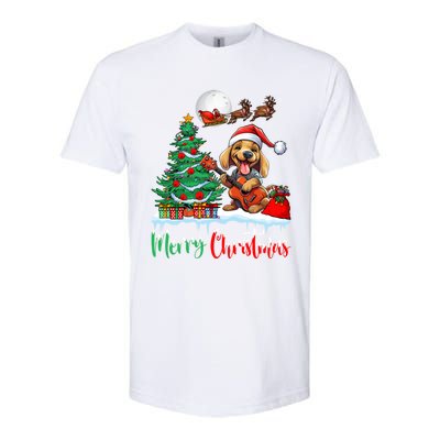 Dog Lover Xmas Tree Santa Hat Merry Christmas Dachshund Dog Great Gift Softstyle CVC T-Shirt