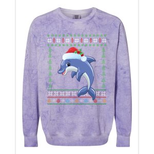 Dolphin Lover Xmas Ugly Santa Dolphin Christmas Cool Gift Colorblast Crewneck Sweatshirt