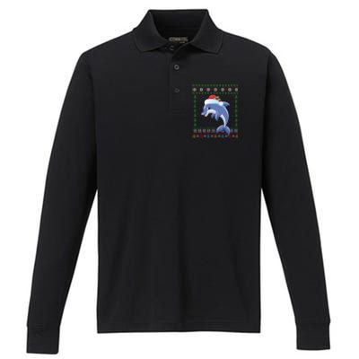 Dolphin Lover Xmas Ugly Santa Dolphin Christmas Cool Gift Performance Long Sleeve Polo