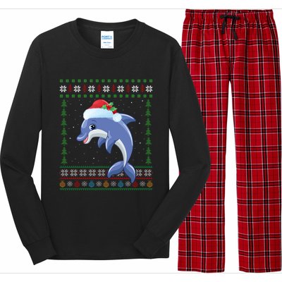 Dolphin Lover Xmas Ugly Santa Dolphin Christmas Cool Gift Long Sleeve Pajama Set