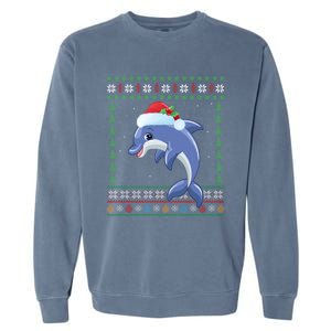 Dolphin Lover Xmas Ugly Santa Dolphin Christmas Cool Gift Garment-Dyed Sweatshirt