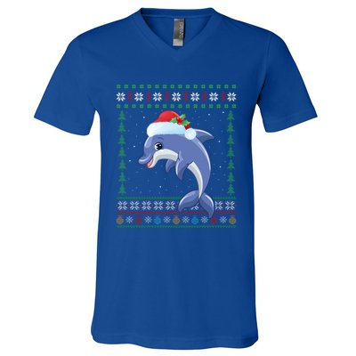 Dolphin Lover Xmas Ugly Santa Dolphin Christmas Cool Gift V-Neck T-Shirt