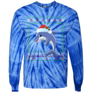 Dolphin Lover Xmas Ugly Santa Dolphin Christmas Cool Gift Tie-Dye Long Sleeve Shirt