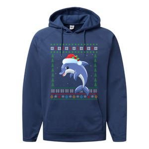 Dolphin Lover Xmas Ugly Santa Dolphin Christmas Cool Gift Performance Fleece Hoodie