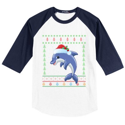 Dolphin Lover Xmas Ugly Santa Dolphin Christmas Cool Gift Baseball Sleeve Shirt