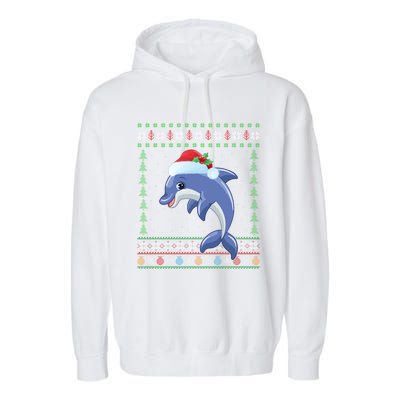 Dolphin Lover Xmas Ugly Santa Dolphin Christmas Cool Gift Garment-Dyed Fleece Hoodie