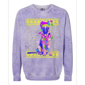 Dog Lights Xmas Ugly Santa Ger Shepherd Dog Christmas Gift Colorblast Crewneck Sweatshirt