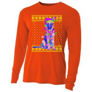 Dog Lights Xmas Ugly Santa Ger Shepherd Dog Christmas Gift Cooling Performance Long Sleeve Crew