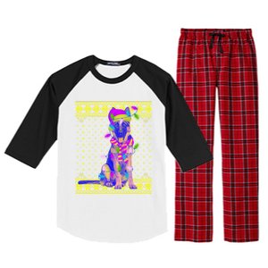 Dog Lights Xmas Ugly Santa Ger Shepherd Dog Christmas Gift Raglan Sleeve Pajama Set