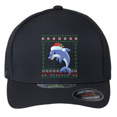 Dolphin Lover Xmas Ugly Santa Dolphin Christmas Gift Flexfit Unipanel Trucker Cap