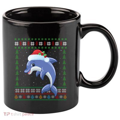 Dolphin Lover Xmas Ugly Santa Dolphin Christmas Gift 11oz C Handle Ceramic Mug