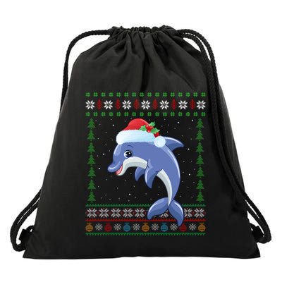 Dolphin Lover Xmas Ugly Santa Dolphin Christmas Gift Drawstring Bag