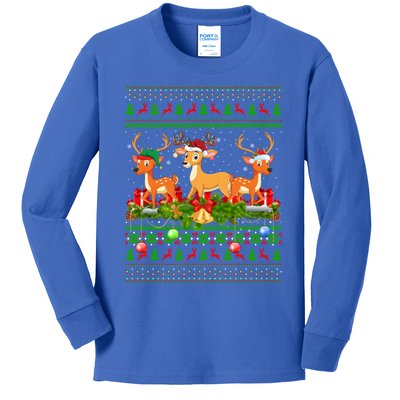 Deer Lover Xmas Lighting Santa Ugly Deer Christmas Funny Gift Kids Long Sleeve Shirt