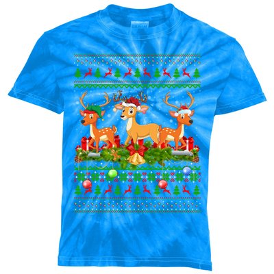 Deer Lover Xmas Lighting Santa Ugly Deer Christmas Funny Gift Kids Tie-Dye T-Shirt