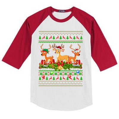 Deer Lover Xmas Lighting Santa Ugly Deer Christmas Funny Gift Kids Colorblock Raglan Jersey