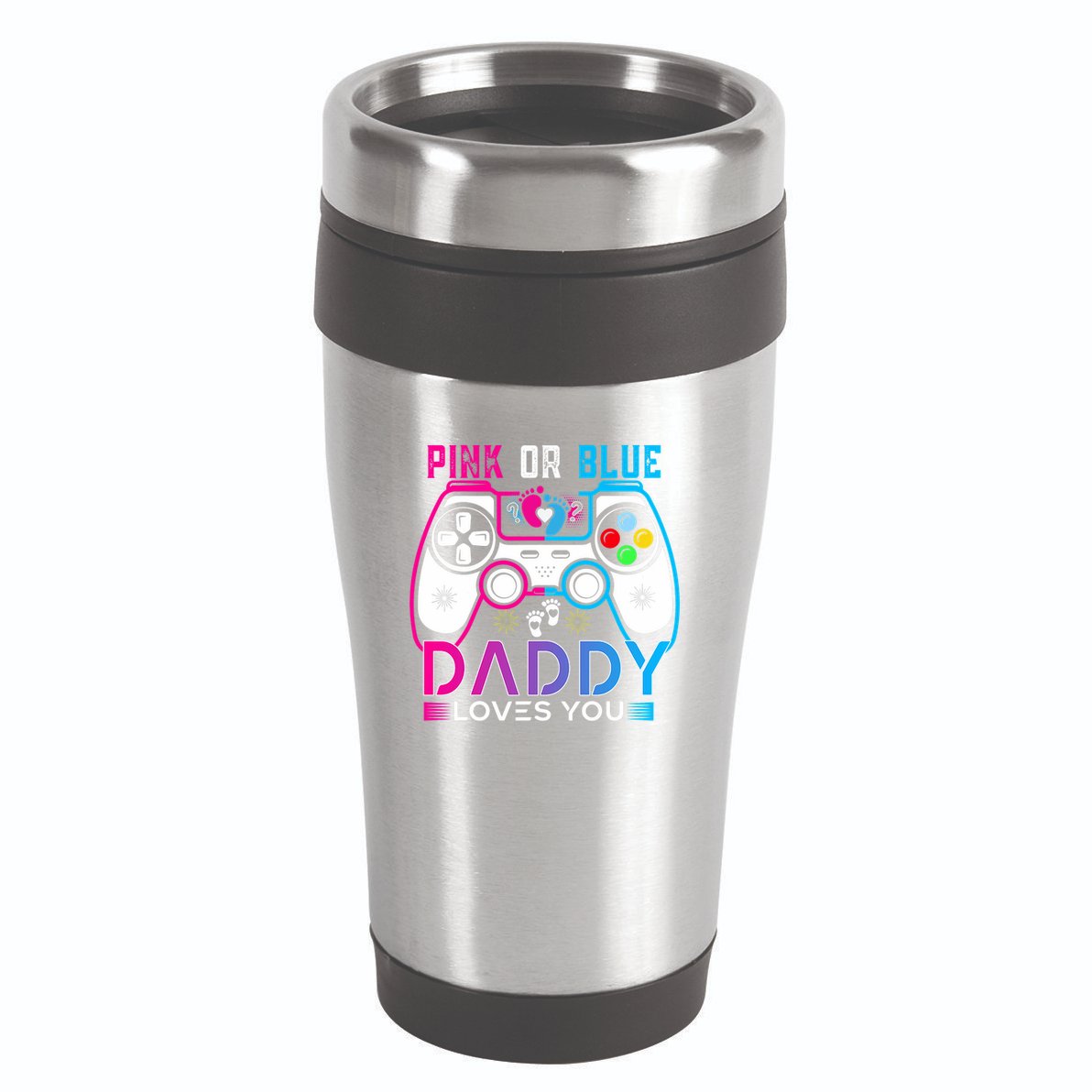 Daddy Loves You Gender Reveal Baby Gaming Dad 16oz Travel Tumbler