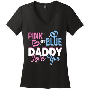 Daddy Loves You Dad Gender Reveal Party Women's V-Neck T-Shirt