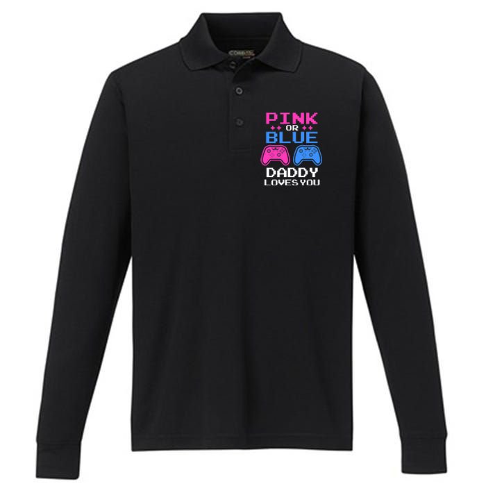 Daddy Loves You Gamer Dad Gender Reveal Party Performance Long Sleeve Polo