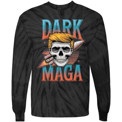 Dark Maga 2024 Usa Make Halloween Great Again Funny Trump Tie-Dye Long Sleeve Shirt