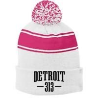 Detroit Michigan 313 Area Code Pride Retro Stripe Pom Pom Beanie