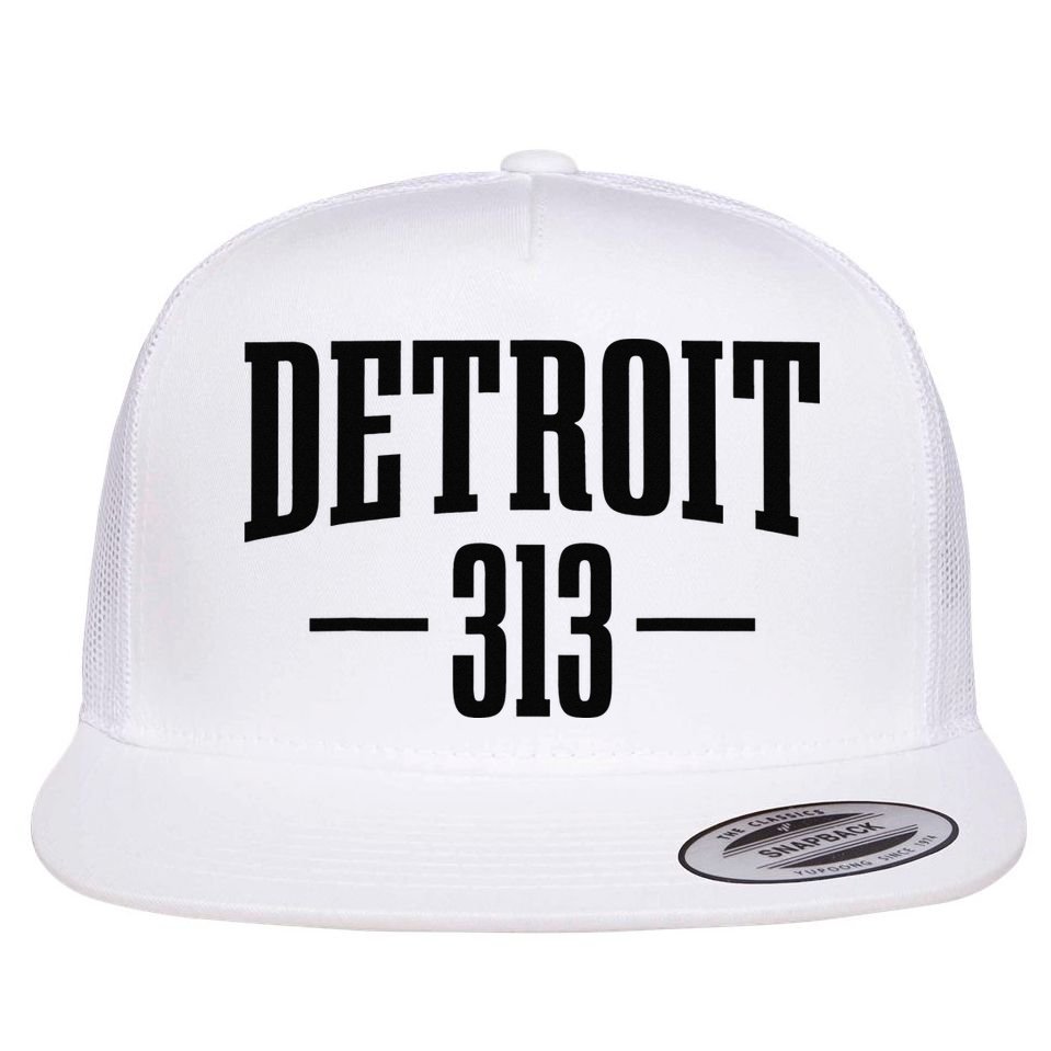 Detroit Michigan 313 Area Code Pride Retro Flat Bill Trucker Hat