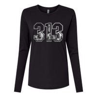 Detroit Michigan 313 Area Code Pride Skyline Womens Cotton Relaxed Long Sleeve T-Shirt