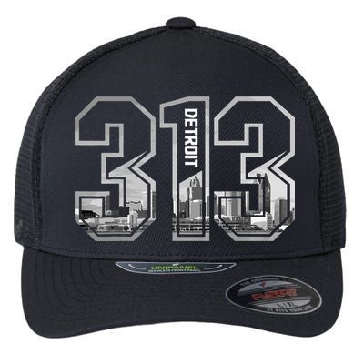 Detroit Michigan 313 Area Code Pride Skyline Flexfit Unipanel Trucker Cap