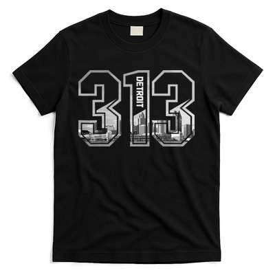 Detroit Michigan 313 Area Code Pride Skyline T-Shirt