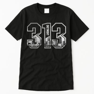 Detroit Michigan 313 Area Code Pride Skyline Tall T-Shirt