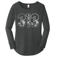 Detroit Michigan 313 Area Code Pride Skyline Women's Perfect Tri Tunic Long Sleeve Shirt