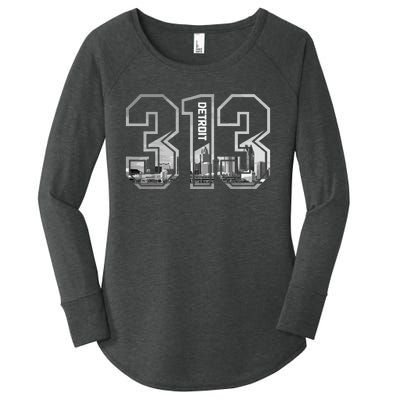 Detroit Michigan 313 Area Code Pride Skyline Women's Perfect Tri Tunic Long Sleeve Shirt