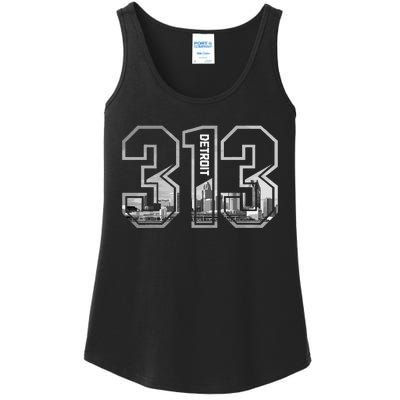 Detroit Michigan 313 Area Code Pride Skyline Ladies Essential Tank